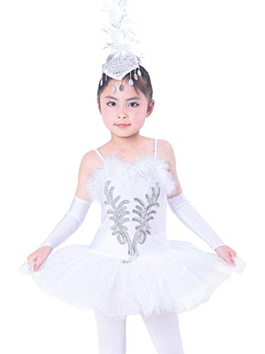 FONLAM Vestido Maillot de Ballet Tutú Niña, Blanco, 7-8 años