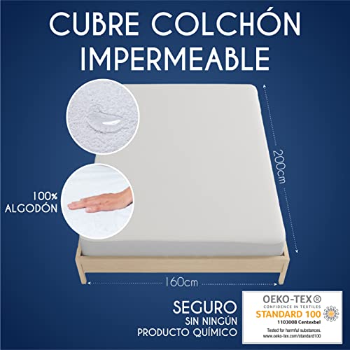 Funda Colchon 160 x 200 cm Impermeable - Dreamzie - Protector Colchon Oeko-Tex® Hipoalergénico, Anti-Bacteriano, Anti-Acaros - Made in EU