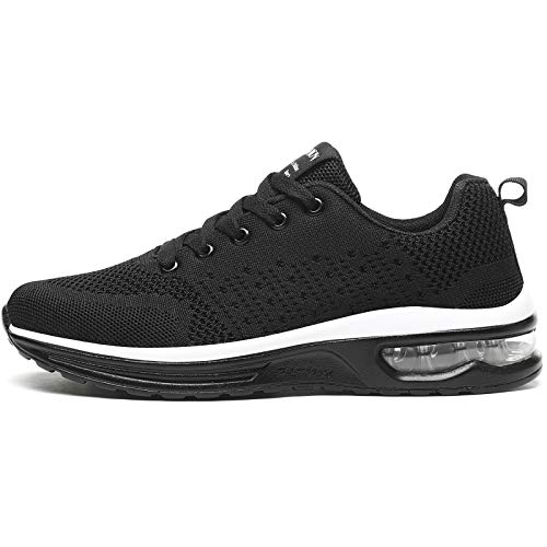GAXmi Zapatillas Deportivas Mujer Zapatos de Malla Transpirables y Ligeros con Cordones y Cojín de Aire para Running Fitness Potenciar Negro 36.5 EU