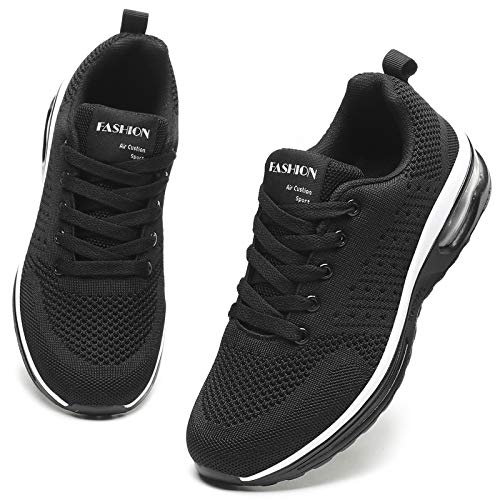 GAXmi Zapatillas Deportivas Mujer Zapatos de Malla Transpirables y Ligeros con Cordones y Cojín de Aire para Running Fitness Potenciar Negro 36.5 EU