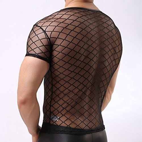 Gazechimp Camiseta de Malla Transparente Chaleco con Manga Corta Ropa Interior de Apretada Muscular Ajuste para Hombres de Negro - Negro, L