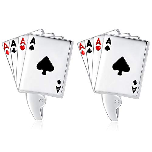 Gemelos en Forma de Poker Carta 4A Gemelos de Moda de Color Plateado para Hombres