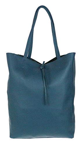 Girly Handbags de tragante abierto bolso de cuero genuino - Azul marino