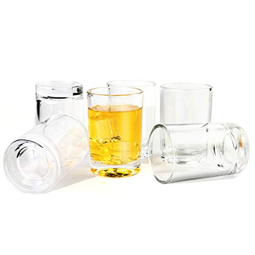 GLASKEY Juego de 6 vasos medidores, aptos para lavaplatos, sin plomo, base pesada, vasos para whisky, vodka, café espresso, postres pequeños, 1 a 3 onzas opcionales (3 oz/90 ml, transparente)