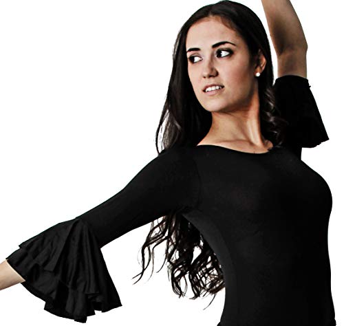 Gojoy shop- Traje Profesional de Baile Danza Flamenco o Sevillanas para Mujer de 2 Piezas (Contiene Body con Doble Volante en Manga y Falda en 6 Colores Disponibles) (Rojo, 7-8 años)