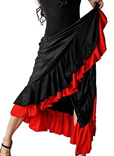 Gojoy shop- Traje Profesional de Baile Danza Flamenco o Sevillanas para Mujer de 2 Piezas (Contiene Body con Doble Volante en Manga y Falda en 6 Colores Disponibles) (Rojo, L)