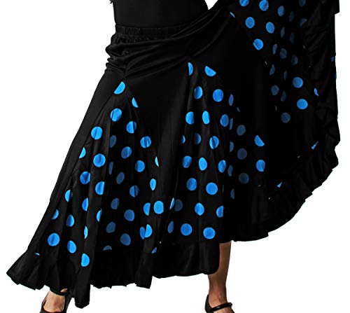 Gojoy shop- Traje Profesional de Baile Danza Flamenco o Sevillanas para Mujer de 2 Piezas (Contiene Body con Doble Volantes en Manga y Falda de Lunares en 6 Colores Disponibles) (L, Azul)