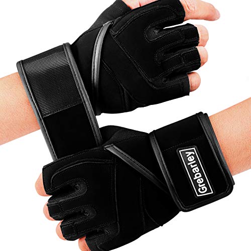 Grebarley Fitness Gloves Guantes de Entrenamiento, Levantamiento de Pesas liviano Ideal para Levantamiento de Pesas, Entrenamiento de Crossfit y Traje de Ciclismo para Hombres y Mujeres (Negro, XL)