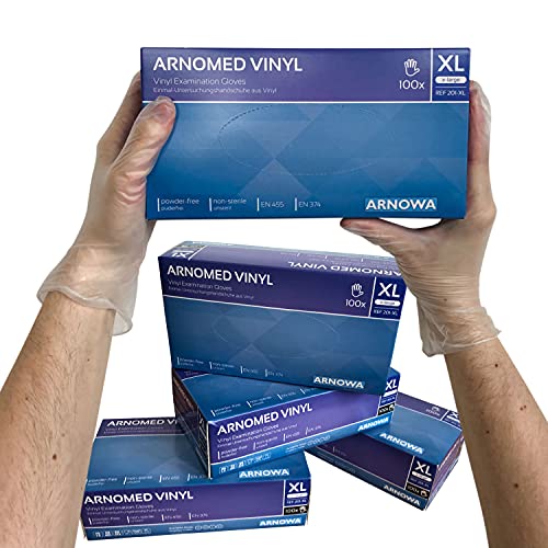 Guantes desechables de vinilo ARNOMED XL, sin polvo, 100 unidades/caja, guantes desechables, guantes de vinilo, disponibles en las tallas S, M, L y XL
