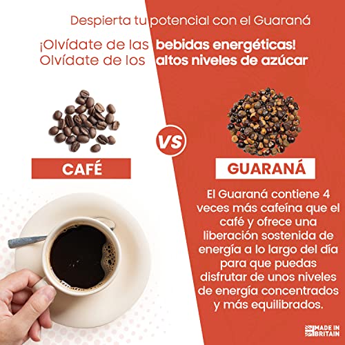 Guaraná Cápsulas Puro Dosis Alta 2400mg 180 Cápsulas Vegano - Suplemento Dietético de Extracto de Guaraná, 3 Meses de Suministro, Ingredientes de Origen Natural, Con 2 veces más Cafeína que el Café