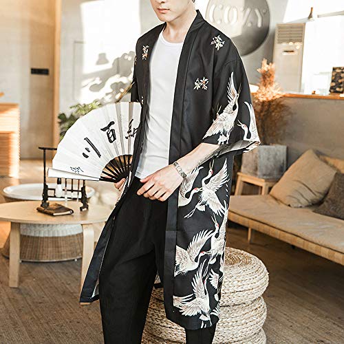HAORUN Kimono japonés para hombre, suelto, Yukata, Outwear largo, albornoz, Negro, Medium