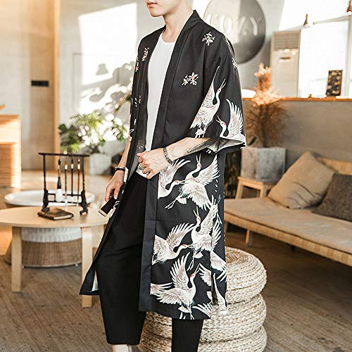 HAORUN Kimono japonés para hombre, suelto, Yukata, Outwear largo, albornoz, Negro, Medium