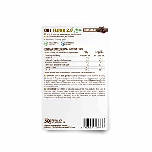 Harina de Avena de Sabores de HSN | Chocolate 3Kg = 60 Tomas | Instant Oatmeal | Ideal para Batidos, Tortitas de Avena y Claras | Sin Azúcares añadidos