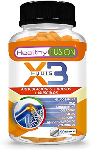 Healthy Fusion - Cúrcuma Con Glucosamina, Condroitina Y Colágeno, Potente Antiinflamatorio Y Analgésico Natural, Elimina El Dolor En Músculos, Articulaciones Y Huesos, 90 Cápsulas