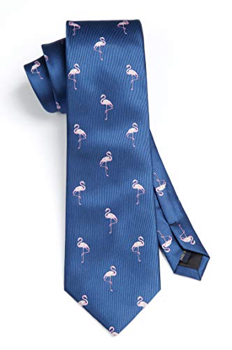HISDERN Corbatas de Hombre azul marino con Motivo flamenco rosa Modernas Boda Corbata y Pañuelo Conjunto Elegante de Business Partido