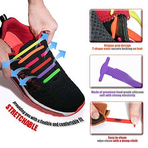 Homar sin corbata Cordones de zapatos para niños y adultos Impermeables cordones de zapatos de atletismo atlética de silicona elástico plano con multicolor de los zapatos del tablero Sneaker boots (Adult Size Black)