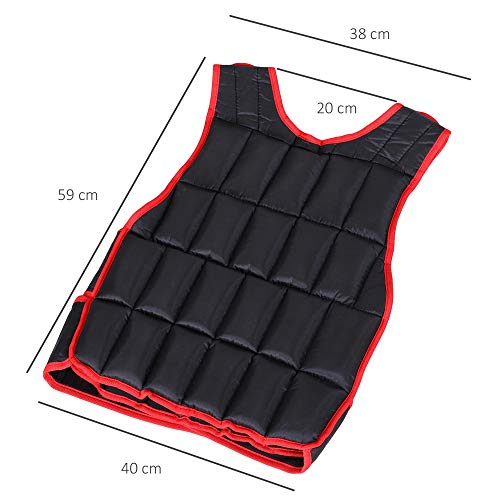 HOMCOM Chaleco Ajustable para Entrenamiento Pesos Individuales hasta 15Kg Cierres de Velcro Doble Cinturón 40x59 cm Negro y Rojo