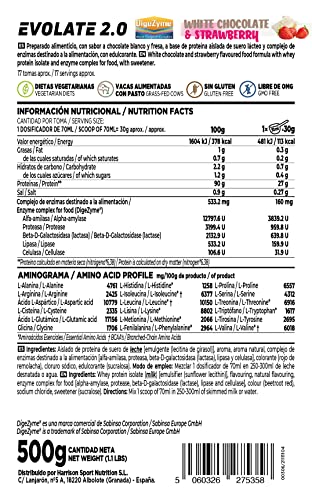 HSN Aislado de Proteína de Suero Evolate 2.0 | Sabor Fresa Chocolate Blanco 500 g = 16 Tomas | Whey Protein Isolate para Ganar Masa Muscular | No-GMO, Vegetariano, Sin Gluten ni Soja