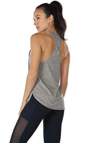 icyzone Camiseta sin Mangas de Fitness para Mujer Racerback Chaleco Deportivo (L, Gris)