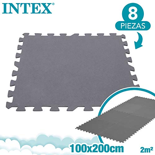 Intex 29084 - Protector suelo, suelo goma EVA, 8 piezas, pieza 50x50 cm, 190 cm², Puzzle tapiz, Protector jardín, resistente al agua, secada rápido, color gris, INTEX