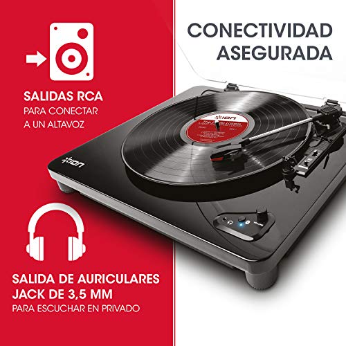 ION Audio Air LP Black - Tocadiscos de vinilo Bluetooth - reproducción inalámbrica y conversión de discos de 3 velocidades - 33 1/3, 45 y 78 RPM, Acabado Negro