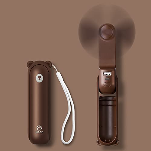 JISULIFE Mini Ventilador De Mano, 3 en 1 Portatil USB Ventilador, Ventilador Pequeño Recargable A Pilas con Power Bank, Función de Linterna para Mujeres, Viajes, Outdoor-Marrón