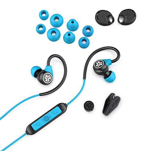 JLab Audio Fit Sport 3 Auriculares Inalambricos Bluetooth con Ganchos Flexibles para Los Oídos del Alambre De Memoria, Resistencia Al Sudor Ip55, Aislamiento De Ruido Y Sonido Eq3 Personalizado, Azul