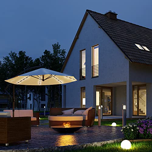 Kingsleeve Sombrilla de Ø300cm con 24 Luces LED Solar con manivela de Aluminio Crema Parasol Grande jardín