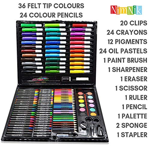 Kit de Manualidades para Niños - Caja Colores | Conjunto Pinturas Set Dibujo 150 Piezas Actividad Creativa Ceras Colores Lapiceros Acuarelas Rotuladores | Kit Artistico Ideal Regalar