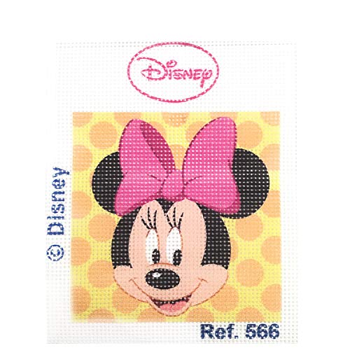 Kit medio punto con dibujos de Disney - Minnie Mickey Mouse. Punto de cruz manualidad DIY para niños, incluye cañamazo e hilos de colores según estampado. Lienzo de 18 x 15 cm.