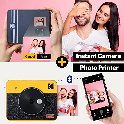 Kodak Mini Shot 3 Retro Cámara Instantánea Portátil e Impresora Fotográfica, iOS, Android y Bluetooth, 76x76 mm, Tecnología 4Pass, 8 Hojas - Blanco