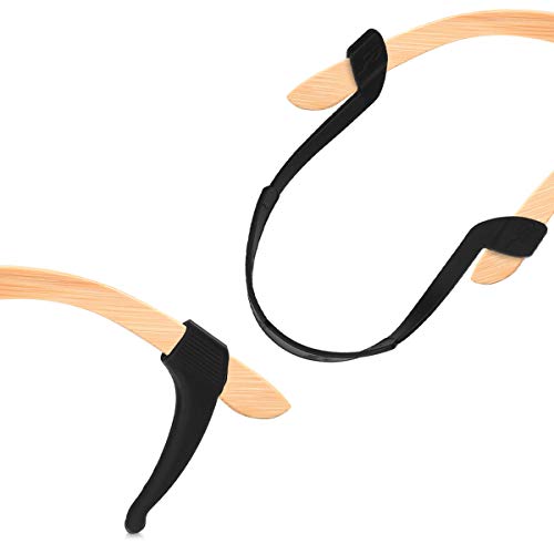 kwmobile Set de 4 soportes antideslizante para gafas incl. 2 bandas elásticas - Soportes de silicona y 2 correas en negro