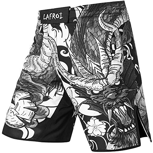 LAFROI QJK01 Pantalones cortos para hombre, con cordón y 1 bolsillo, para artes marciales mixtas, cross training y boxeo, Hombre, dragón, L