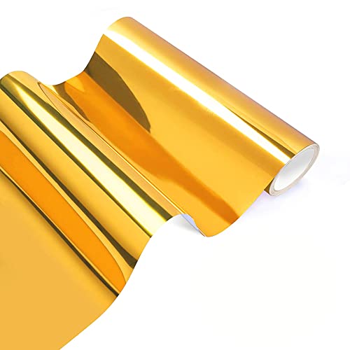 Lámina de vinilo holográfica cromada de Oro, brillante metálico adhesivo permanente Gold rollo 30,5 x 250cm, para manualidades, herramientas Silhouette Cameo Cricut (Oro)