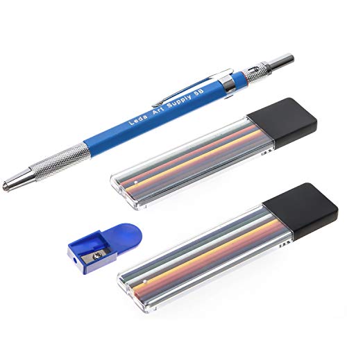 Leda mecánico de colores lápiz Set con dos casos de plomo de color y cuchillo para dibujar y abocetar