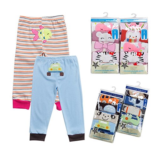 Leggings de algodón unisex para recién nacido y niños pequeños, de Monvecle Multicolor Paquete de 5 pantalones largos para niño. 3-6 Meses