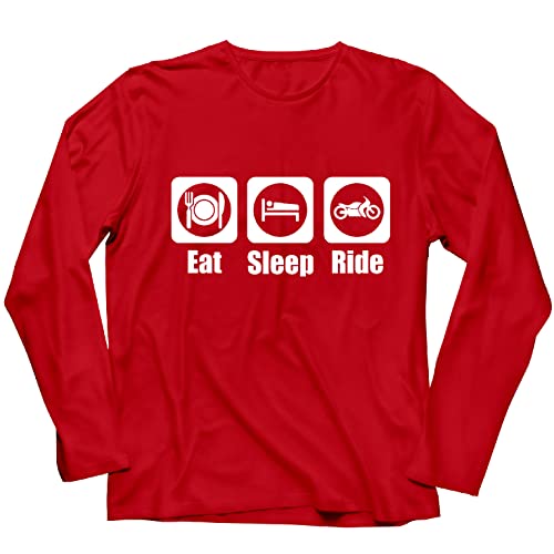 lepni.me Camiseta de Manga Larga para Hombre Comer Dormir Montajes Repetir el Eslogan de la Moto Citas (M Rojo Multicolor)