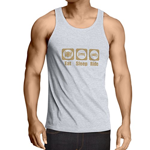 lepni.me Camisetas de Tirantes para Hombre Comer Dormir Montajes Repetir el Eslogan de la Moto Citas (M Blanco Oro)