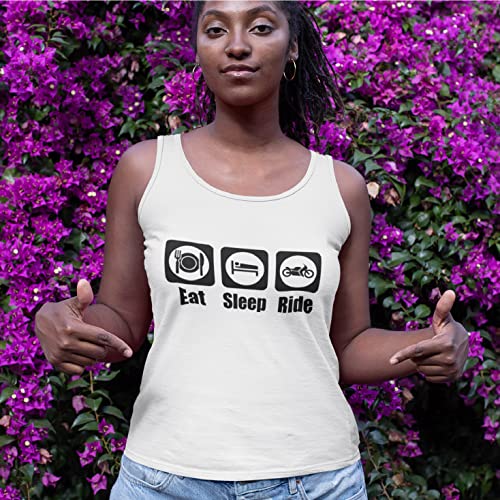 lepni.me Camisetas sin Mangas para Mujer Comer Dormir Montajes Repetir el Eslogan de la Moto Citas (XXL Negro Multicolor)