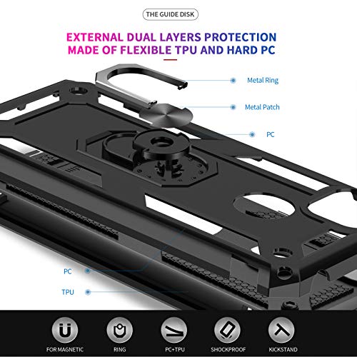 LeYi Funda para Xiaomi Redmi 9C / Redmi 9C NFC con [2-Unidades] Cristal Vidrio Templado,Armor Carcasa con 360 Anillo Soporte Hard PC y Silicona TPU Bumper Antigolpes Case para Redmi 9C / 9C NFC,Negro