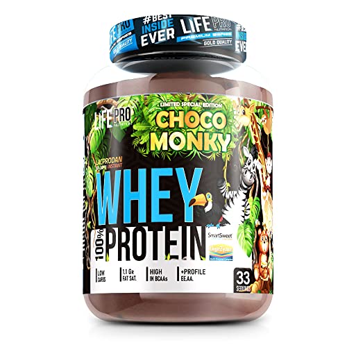 Life Pro Whey Choco Monky 1kg Limited Edition | Proteína Whey Sabor Tabletas de Chocolate Jungly con LACPRODAN SP-8011 | Proteína de Suero en Polvo
