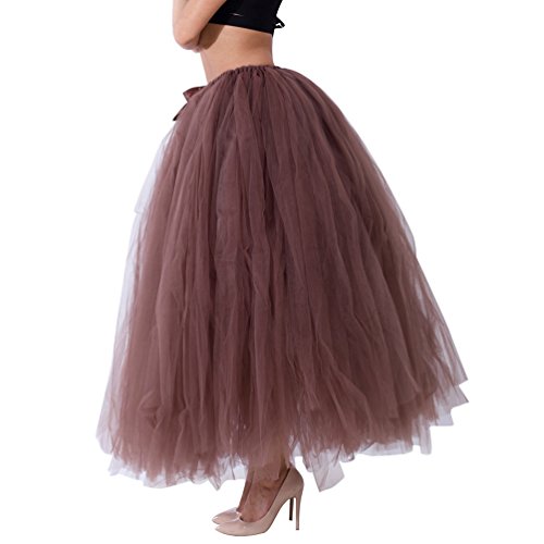 LINNUO Faldas falda de la burbuja del oscilación de longitud de la falda de tul de novia con el Bowknot para Mujer café Un tamaño