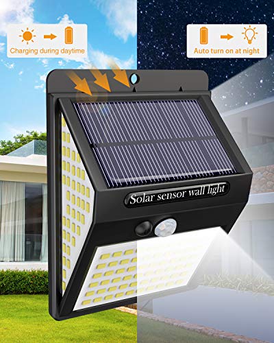 litogo Luz Solar Exterior 140 LED (4 Pack / 3 Modos) con Sensor de Movimiento, Solares Exteriores 270º lluminación Focos Solares Exterior Impermeable Aplique Lampara Solar para Exterior Jardin (WS140)