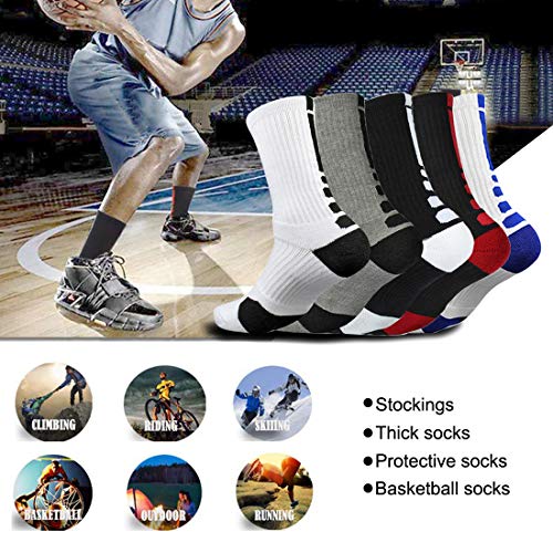 Litthing Calcetines Deportivos Antideslizantes de Algodón para Hombre Desodorante Respirables para Baloncesto Fútbol Yoga de Balonmano Correr engrosamiento de Ciclismo (Largo, 5)