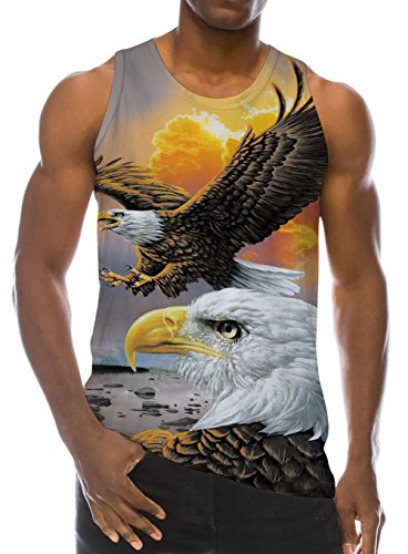 Loveternal Hombre Alas águila Camiseta sin Mangas 3D Impresión Novedad Casual Gráfico Gimnasio T-Shirt XL