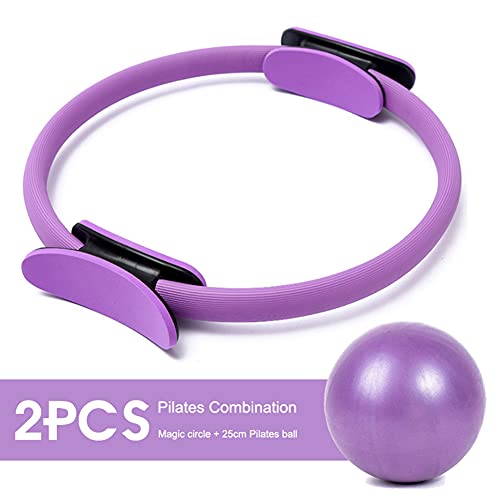 LYEAA Juego de anillos de pilates, kit de iniciación de yoga con mini bola de ejercicio, anillo de pilates y banda de resistencia de pilates y banda elástica de yoga para fitness, pilates (púrpura)