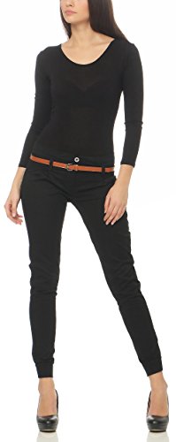 Malito Chino-Pantalones con Cinturón por imitación de Cuero Bombacho Pitillo Lady-Fit 5396 Mujer (S, Negro)