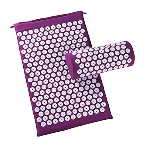 Marbeine - Kit de alfombra de acupresión con almohada de masaje portátil para aliviar el dolor corporal, color morado