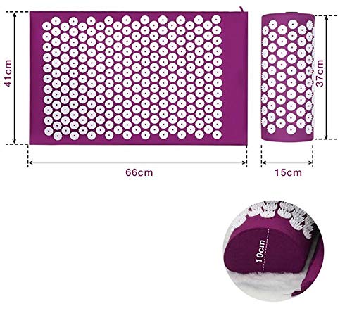 Marbeine - Kit de alfombra de acupresión con almohada de masaje portátil para aliviar el dolor corporal, color morado