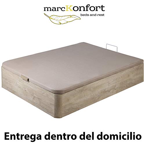 marckonfort Canapé abatible 90X190 de Gran Capacidad con Esquinas Redondeadas en Madera, Base tapizada 3D Transpirable Color Roble